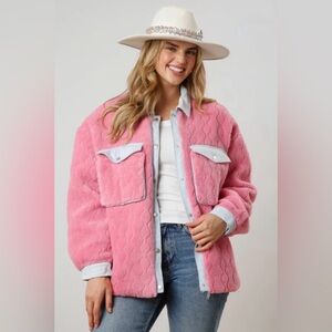 Nwot Fantastic Fawn Pink Denim Contrast Oversized Jacket M oversized Fits L-xl